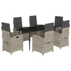 7-tlg. Garten-Essgruppe mit Kissen Hellgrau Poly Rattan
