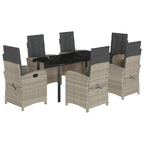7-tlg. Garten-Essgruppe mit Kissen Hellgrau Poly Rattan