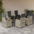 7-tlg. Garten-Essgruppe mit Kissen Hellgrau Poly Rattan