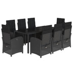 9-tlg. Garten-Essgruppe mit Kissen Schwarz Poly Rattan