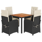 5-tlg. Garten-Essgruppe mit Kissen Schwarz Poly Rattan