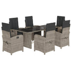 7-tlg. Garten-Essgruppe mit Kissen Hellgrau Poly Rattan