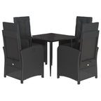 5-tlg. Garten-Essgruppe mit Kissen Schwarz Poly Rattan