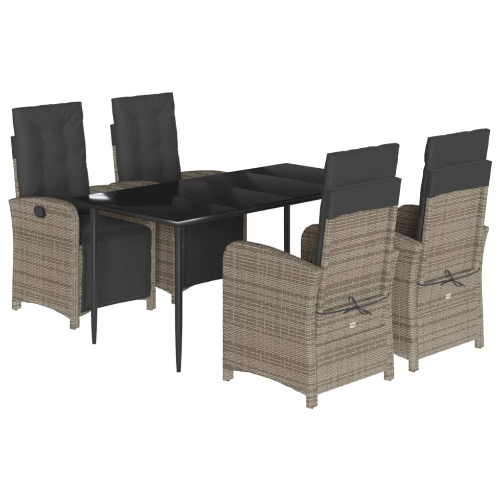 5-tlg. Garten-Essgruppe mit Kissen Grau Poly Rattan