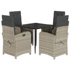 5-tlg. Garten-Essgruppe mit Kissen Hellgrau Poly Rattan