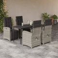 5-tlg. Garten-Essgruppe mit Kissen Hellgrau Poly Rattan