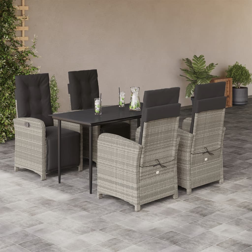 5-tlg. Garten-Essgruppe mit Kissen Hellgrau Poly Rattan
