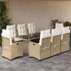 9-tlg. Garten-Essgruppe mit Kissen Beige Poly Rattan