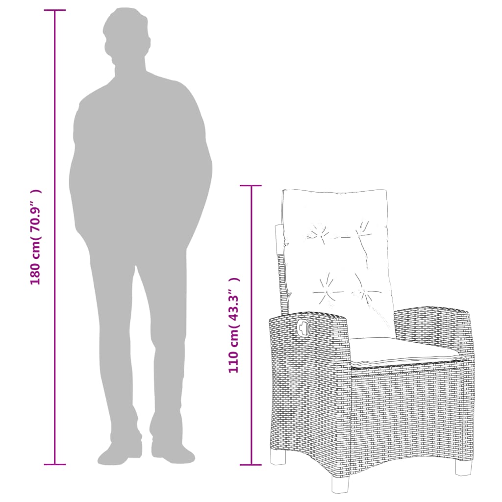 7-tlg. Garten-Essgruppe mit Kissen Grau Poly Rattan