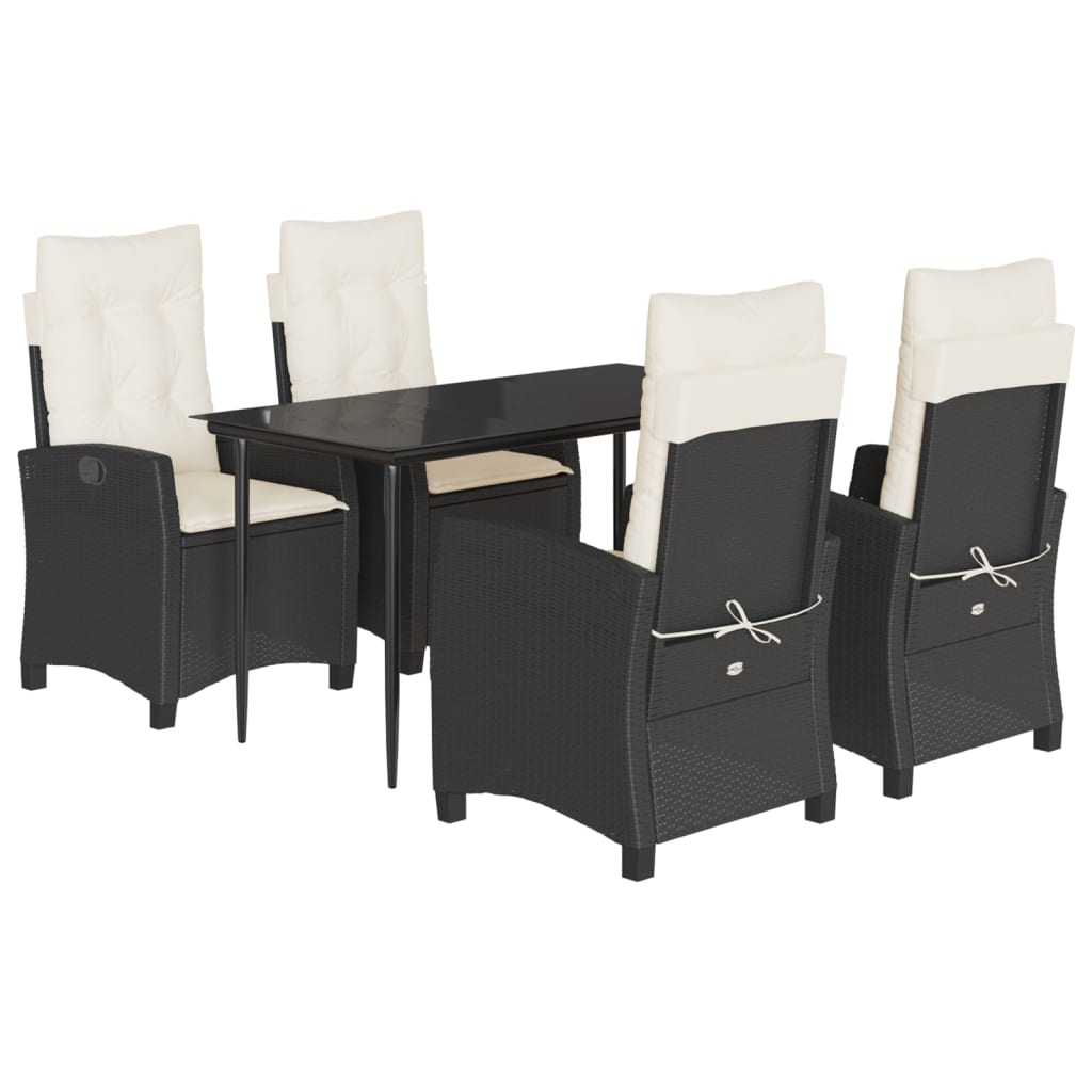 5-tlg. Garten-Essgruppe mit Kissen Schwarz Poly Rattan