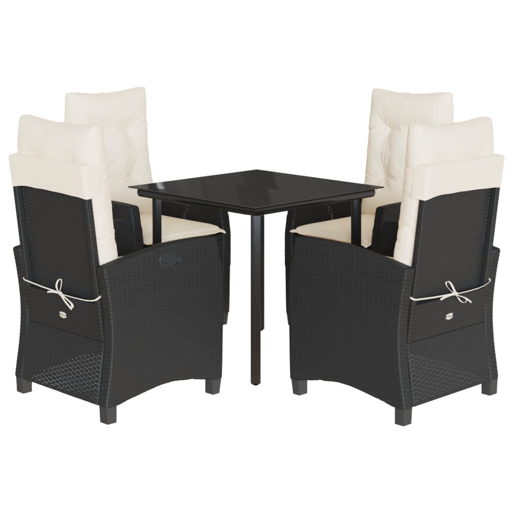 5-tlg. Garten-Essgruppe mit Kissen Schwarz Poly Rattan