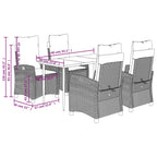 5-tlg. Garten-Essgruppe mit Kissen Schwarz Poly Rattan