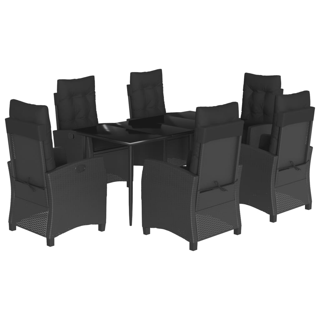 7-tlg. Garten-Essgruppe mit Kissen Schwarz Poly Rattan