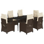 7-tlg. Garten-Essgruppe mit Kissen Braun Poly Rattan