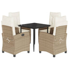 5-tlg. Garten-Essgruppe mit Kissen Beige Poly Rattan