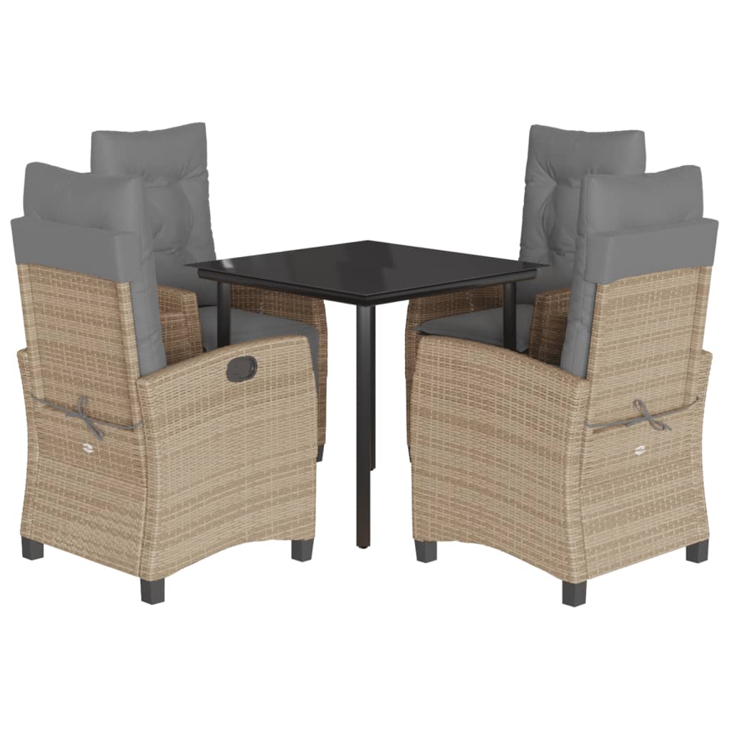 5-tlg. Garten-Essgruppe mit Kissen Beigemischung Poly Rattan