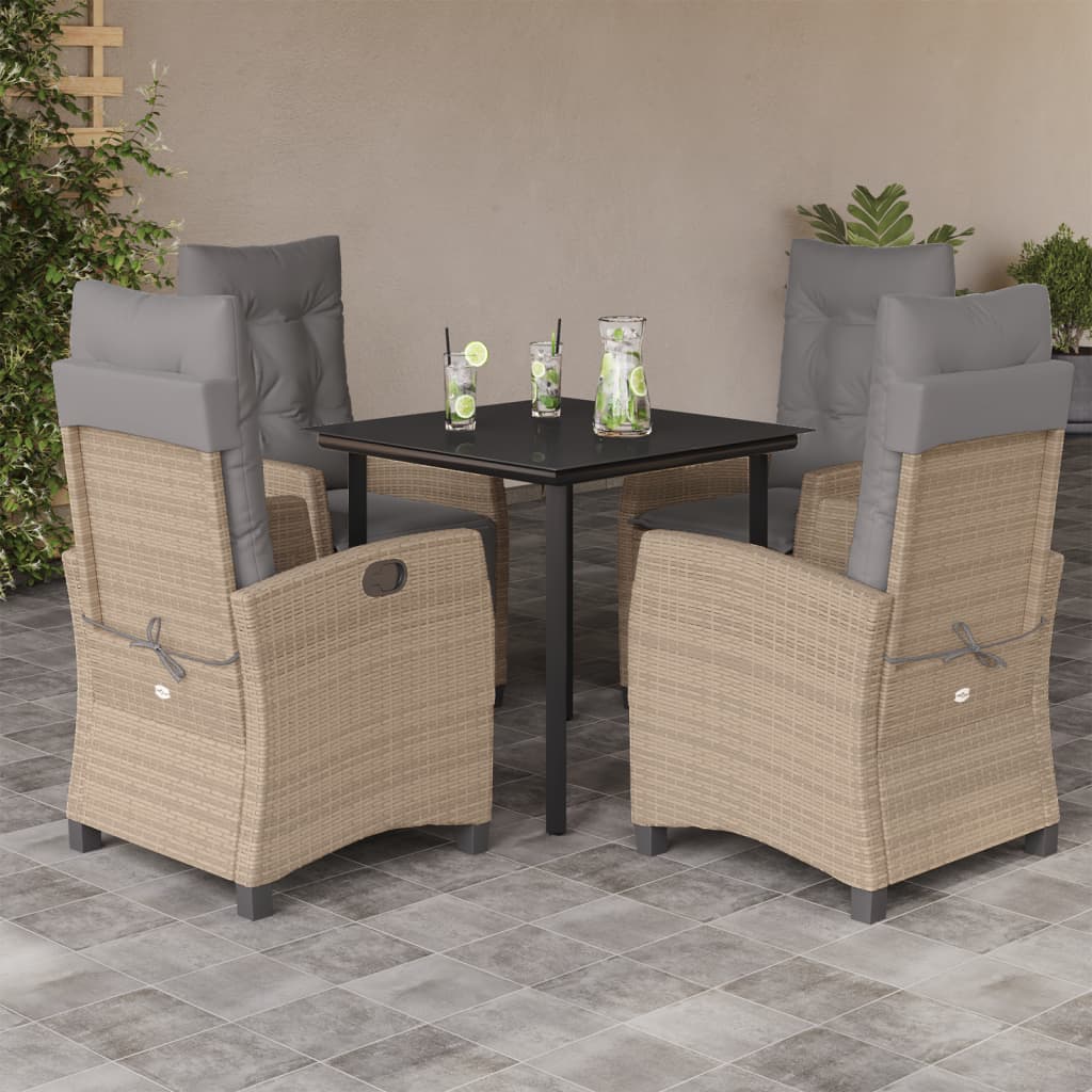 5-tlg. Garten-Essgruppe mit Kissen Beigemischung Poly Rattan