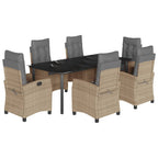 7-tlg. Garten-Essgruppe mit Kissen Beigemischung Poly Rattan
