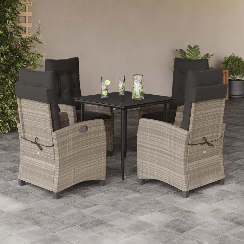 5-tlg. Garten-Essgruppe mit Kissen Hellgrau Poly Rattan
