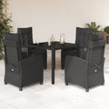 5-tlg. Garten-Essgruppe mit Kissen Schwarz Poly Rattan