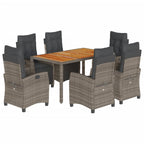 7-tlg. Garten-Essgruppe mit Kissen Grau Poly Rattan