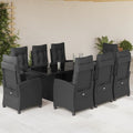9-tlg. Garten-Essgruppe mit Kissen Schwarz Poly Rattan