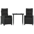 3-tlg. Garten-Essgruppe mit Kissen Schwarz Poly Rattan