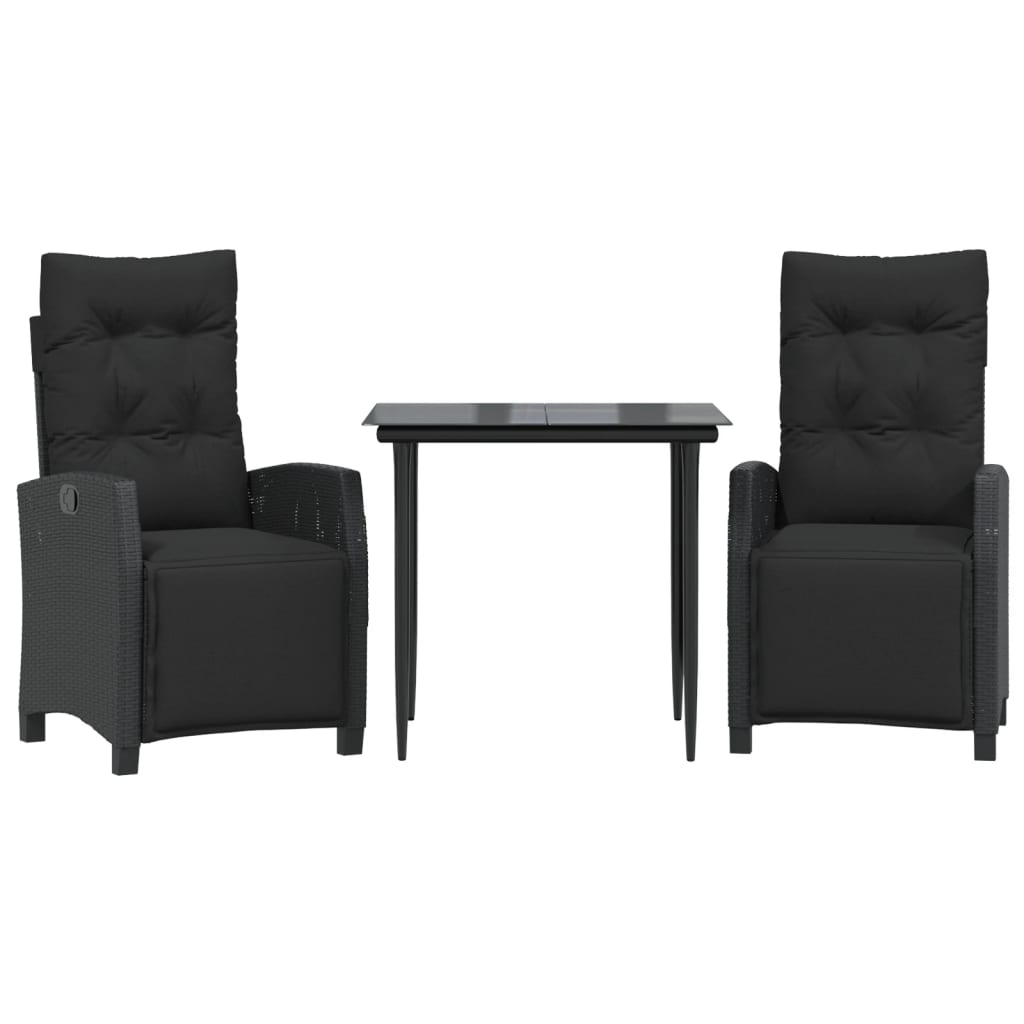 3-tlg. Garten-Essgruppe mit Kissen Schwarz Poly Rattan