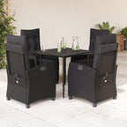 5-tlg. Garten-Essgruppe mit Kissen Schwarz Poly Rattan