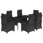 7-tlg. Garten-Essgruppe mit Kissen Schwarz Poly Rattan