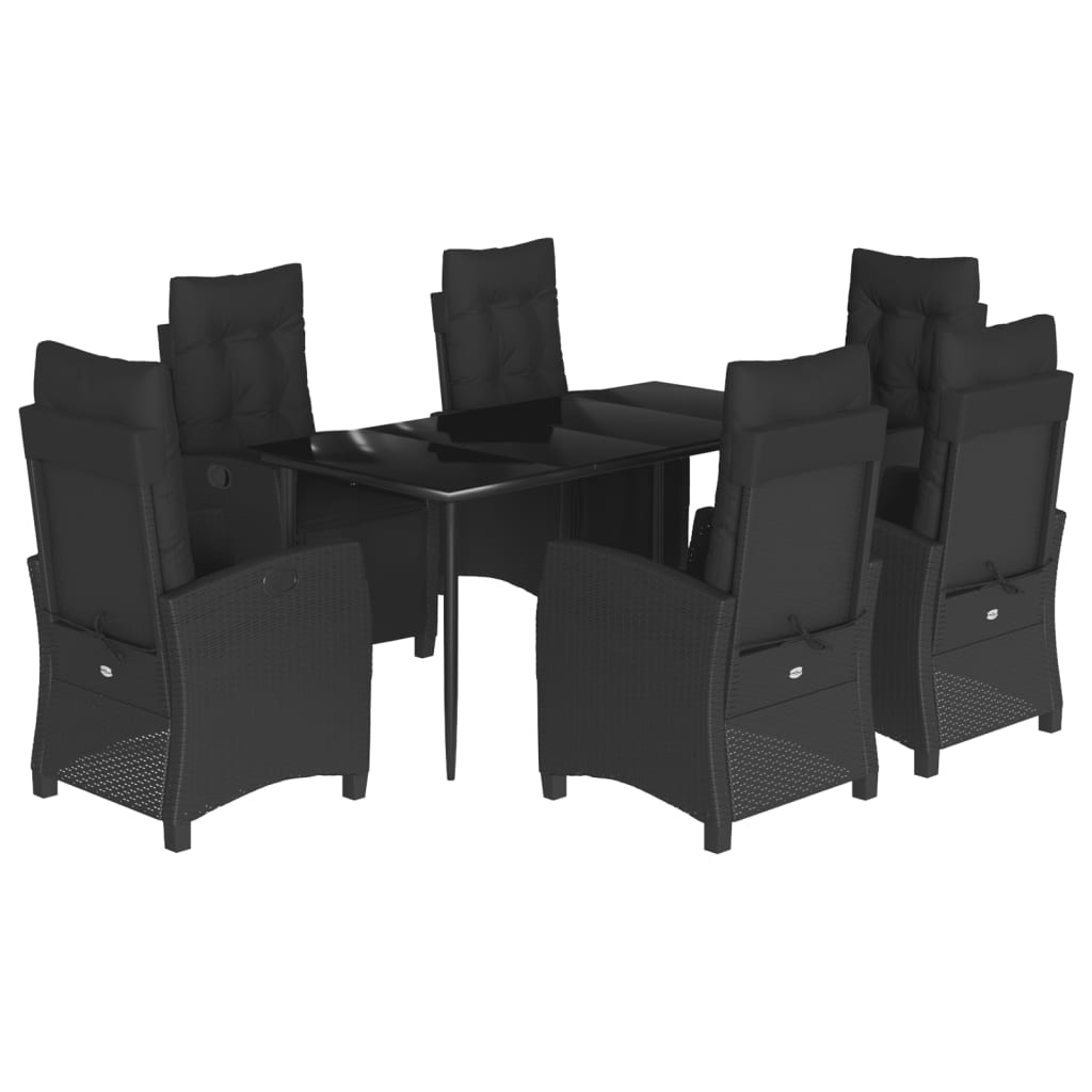 7-tlg. Garten-Essgruppe mit Kissen Schwarz Poly Rattan