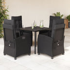 5-tlg. Garten-Essgruppe mit Kissen Schwarz Poly Rattan