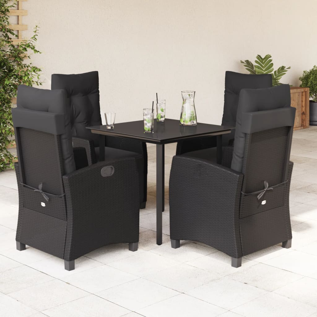 5-tlg. Garten-Essgruppe mit Kissen Schwarz Poly Rattan
