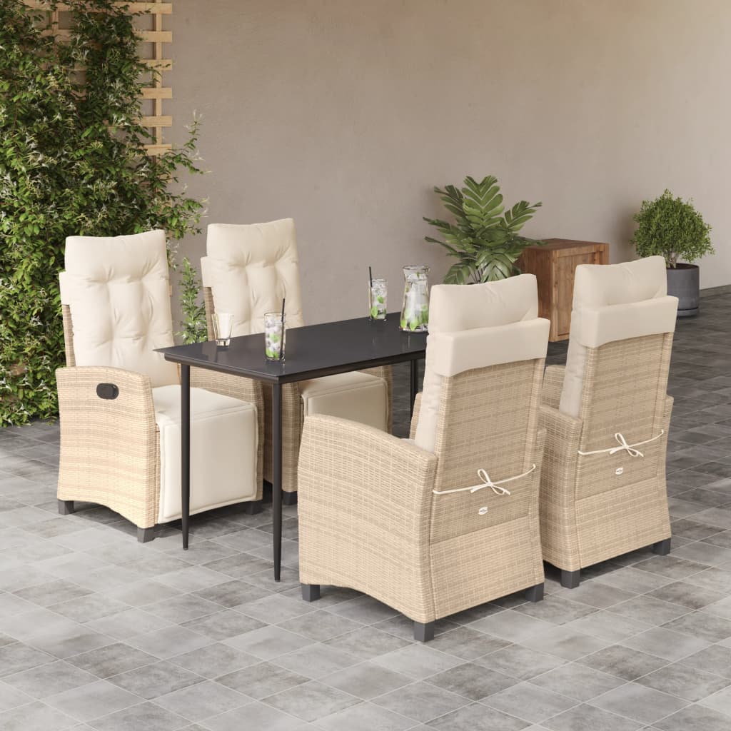 5-tlg. Garten-Essgruppe mit Kissen Beige Poly Rattan