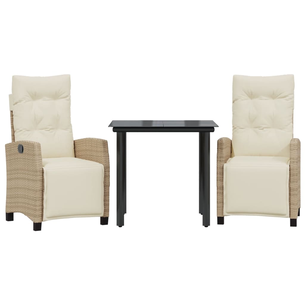 3-tlg. Garten-Essgruppe mit Kissen Beige Poly Rattan