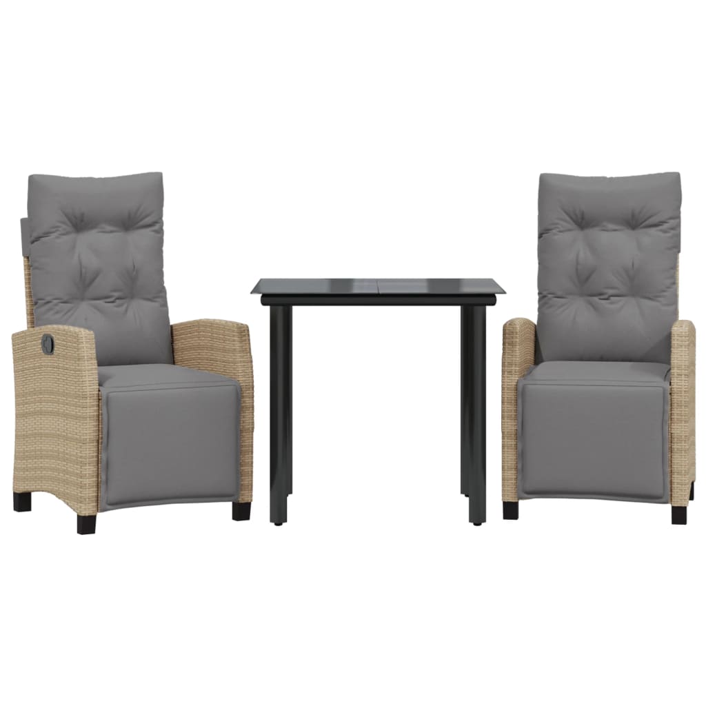 3-tlg. Garten-Essgruppe mit Kissen Beigemischung Poly Rattan