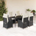 7-tlg. Garten-Essgruppe mit Kissen Schwarz Poly Rattan