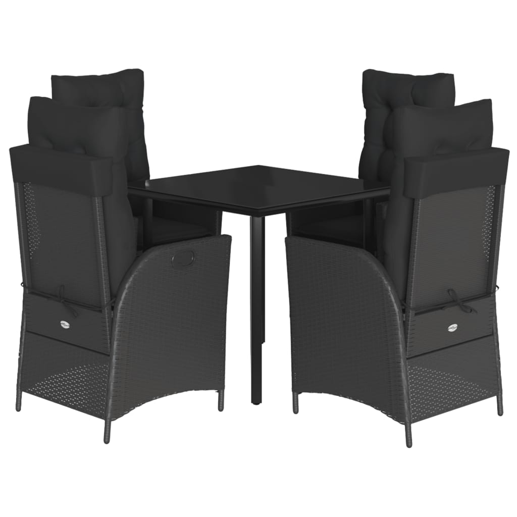 5-tlg. Garten-Essgruppe mit Kissen Schwarz Poly Rattan