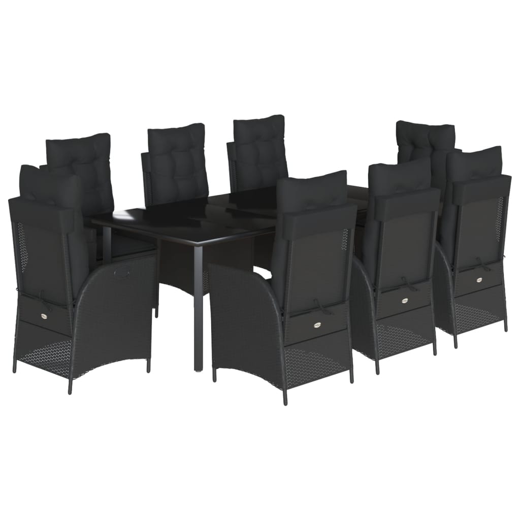 9-tlg. Garten-Essgruppe mit Kissen Schwarz Poly Rattan