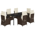 7-tlg. Garten-Essgruppe mit Kissen Braun Poly Rattan