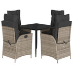 5-tlg. Garten-Essgruppe mit Kissen Grau Poly Rattan