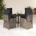 5-tlg. Garten-Essgruppe mit Kissen Grau Poly Rattan