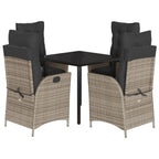 5-tlg. Garten-Essgruppe mit Kissen Grau Poly Rattan