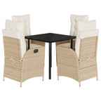 5-tlg. Garten-Essgruppe mit Kissen Beige Poly Rattan