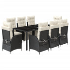 9-tlg. Garten-Essgruppe mit Kissen Schwarz Poly Rattan
