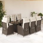 9-tlg. Garten-Essgruppe mit Kissen Braun Poly Rattan