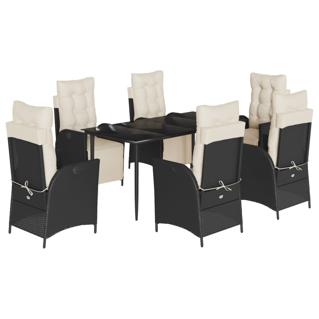 7-tlg. Garten-Essgruppe mit Kissen Schwarz Poly Rattan