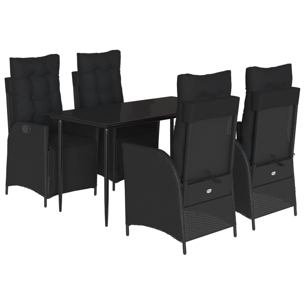 5-tlg. Garten-Essgruppe mit Kissen Schwarz Poly Rattan