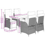 5-tlg. Garten-Essgruppe mit Kissen Schwarz Poly Rattan