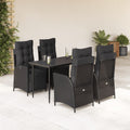 5-tlg. Garten-Essgruppe mit Kissen Schwarz Poly Rattan